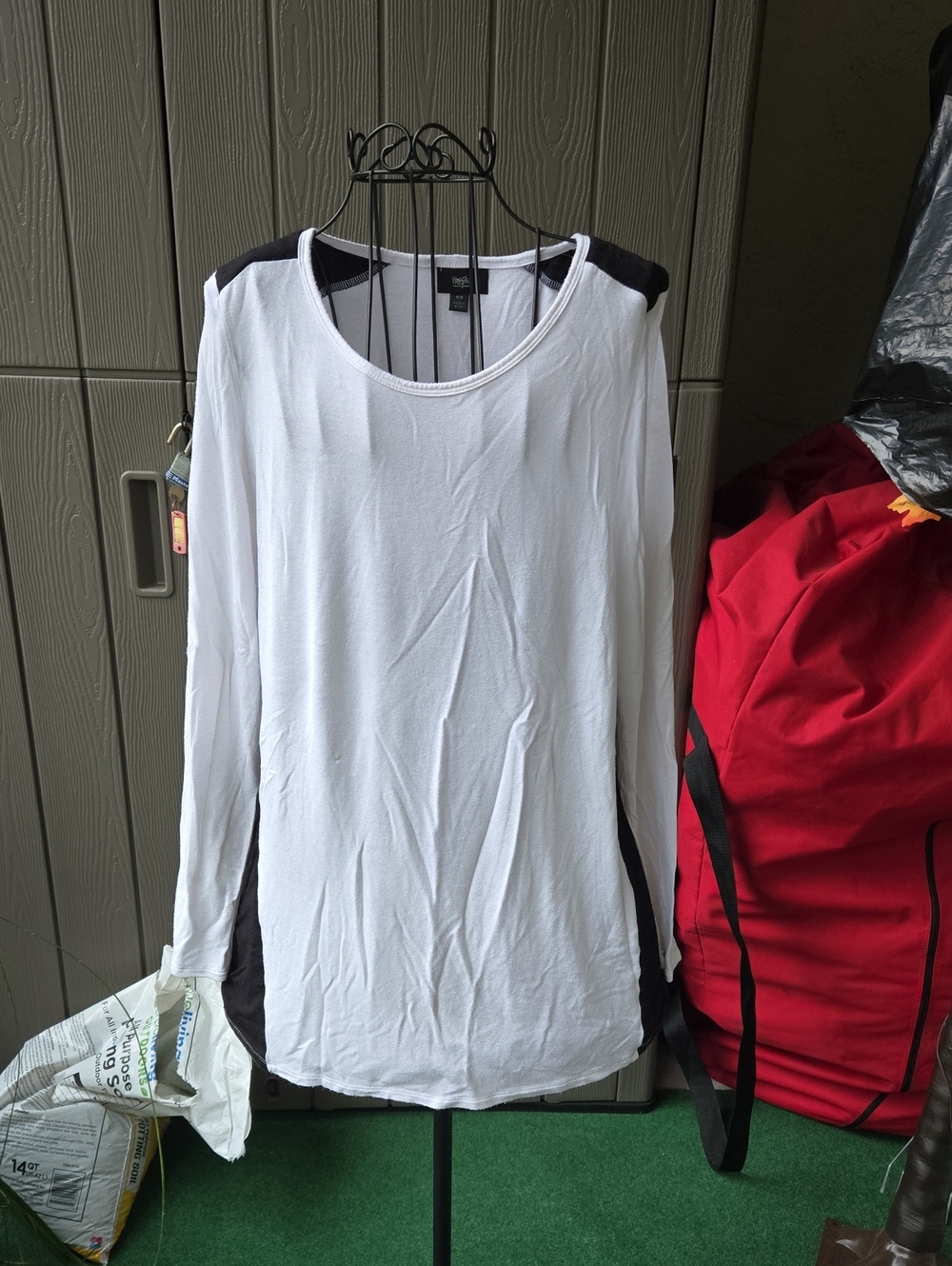 Women’s White Long Sleeve Top with Black Shoulder & Side Panels